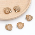 Natural landscape stone heart pendant set with silver bails and unique wood grain texture - Jasper