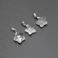 Three translucent white star-shaped crystal pendants with faceted cut and silver bail - Clear Quartz (Single Bead)