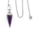 Natural purple amethyst hexagonal crystal pendulum with ornate silver-tone metal cap and chain - Pendulum with Chain / Amethyst
