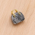 Mini handbag pendant in natural grey marble stone with gold metal handle - Picasso Stone (Single)