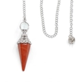 Hexagonal red crystal pendulum necklace with silver floral cap and metal chain - Red Jasper