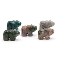 Cinq figurines d'hippopotames sculptées en agate mousse naturelle et pierres fines - Agate d'Inde