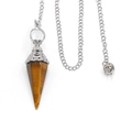 Tiger Eye hexagonal crystal pendulum pendant with ornate silver metal filigree and chain - Pendulum with Chain / Tiger's Eye