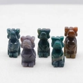 Set of five colorful natural agate carved puppy bulldog figurines in assorted gemstones - India Agate
