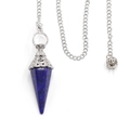 Lapis lazuli hexagonal prism pendulum pendant with silver chain and filigree metal cap - Pendulum with Chain / Lapis Lazuli