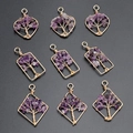 Set of 9 handmade tree of life pendants with amethyst stones and copper wire wrapping - Heart / Amethyst (Pendant Only (Without Chain))