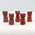 Set of five natural red jasper bulldog stone carvings in sitting pose for home decor - Red Jasper
