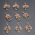 Set of 9 handmade tree of life wire wrapped pendants with natural peach crystal stones - Heart / Sunstone (Pendant Only (Without Chain))