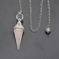 Rose quartz hexagonal pendulum pendant with silver hollow metal cap and chain necklace - Pendulum with Chain / Rose Quartz