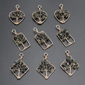 Handmade tree of life heart and square pendants with gold wire wrap and grey gemstones - Heart / Labradorite (Pendant Only (Without Chain))