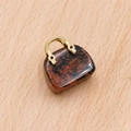 Miniature handbag pendant made of red and black textured natural stone with gold handle - Bronzite/Gold Swan Stone (Single)