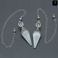Hexagonal white crystal pendulum pendant with vintage silver relief cap and chain - White Crystal