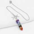Pendentif cône hexagonal en pierres de chakra avec détails lune et étoile argent - Petit Cône Hexagonal (Chaîne Triple Lune)