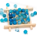 Blue carved crystal agate pumpkin pendant beads with silver metal rings for DIY jewelry - Blue Agate