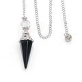 Black obsidian hexagonal crystal pendulum pendant with vintage silver filigree metal cap - Obsidian