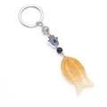 Hamsa Hand keychain with blue Evil Eye bead and orange agate fish stone pendant - Topaz