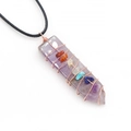 Amethyst crystal point necklace with 7 chakra stones wrapped in rose gold wire - Amethyst