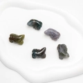 Set of five carved natural agate stone frog figurines in various translucent colors - India Agate
