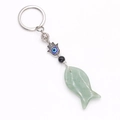 Fish-shaped evil eye keychain with light green crystal pendant and silver metal ring - Green Aventurine