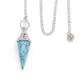 Vintage turquoise hexagonal crystal pendulum pendant with ornate silver metal engraving - Synthetic Blue Turquoise