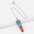Pendule divinatoire aux sept chakras avec cristal hexagonal et chaîne argentée - Pendentif en Colonne (Chaîne Ordinaire)