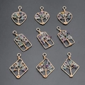 9-piece set of handmade tree of life pendants with gold wire and colorful gemstones - Fluorite (Pendant Only (Without Chain))