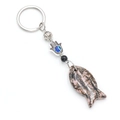 Evil Eye fish keychain with pink rhodonite stone and Hamsa Hand charm pendant - Rhodochrosite