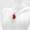 Red crescent moon face pendant made of natural stone with silver chain necklace - Red Jasper