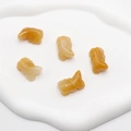 Five hand-carved yellow agate lizard animal figurines displayed on a white tray - Topaz
