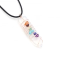 7 Chakra stone pendant necklace with wire wrapped opal crystal and woven rope - Synthetic Opal