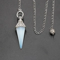 Vintage opal hexagonal prism pendulum necklace with silver floral filigree cap - Synthetic Opal