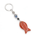 Red agate fish keychain with Hamsa hand and evil eye charm for handbags - Red Jasper