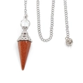 Vintage goldstone hexagonal crystal pendulum pendant with a silver ornate cap and chain - Goldstone (Synthetic)