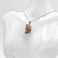 Pink natural stone crescent moon face pendant with silver chain necklace jewelry - Rhodonite