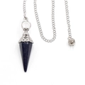 Blue goldstone hexagonal cone pendulum necklace with vintage silver filigree cap - Blue Goldstone (Synthetic)
