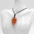 Polished natural orange striped agate heart pendant with black braided cord necklace - Red Agate