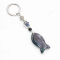 Natural agate fish keychain with Turkish Evil Eye and Hamsa hand charm for bags. - India Agate