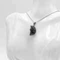 Face moon natural stone pendant with silver chain carved in dark grey crystal - Larvikite