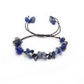 Handgewebtes Armband mit blauen Lapislazuli-Natursteinen und verstellbarer dunkelbrauner Kordel - Lapislazuli