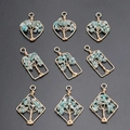 Handmade gold wire tree of life heart and diamond pendants with light blue natural stones - Amazonite (Pendant Only (Without Chain))