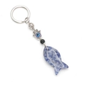 Blue Evil Eye fish keychain with Hamsa Hand and Sodalite natural stone bead pendant - Blue Spot Stone