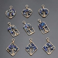 Handmade Tree of Life wire wrapped heart and geometric pendants with blue natural stones - Lapis Lazuli (Pendant Only (Without Chain))