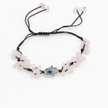 Armband mit rosa Kristallsteinen, Hamsa-Hand und bösem Blick im ethnischen Stil - Rosenquarz