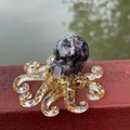 Purple amethyst crystal and gold foil resin octopus figurine for home decor - Amethyst