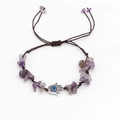 Handgewebtes Amethyst-Splitterarmband mit Hand der Fatima und bösem Blick Anhänger - Amethyst