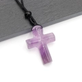 Halskette mit natürlichem violettem Kristallkreuz und schwarz gewebter Kordel - Amethyst
