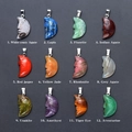 Carved crescent moon face stone pendants in 12 assorted natural crystal varieties - Random 1pc