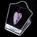 Polished purple amethyst heart pendant necklace with dark brown woven cord - Amethyst