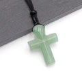 Handcrafted green agate stone cross pendant necklace with black braided cord for women - Green Aventurine