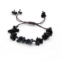Verstellbares handgewebtes Armband mit unregelmäßigen natürlichen schwarzen Steinperlen - Obsidian